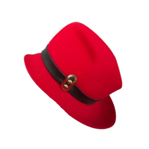 Vintage Accessories - Vintage Red Wool Fedora with Black Band